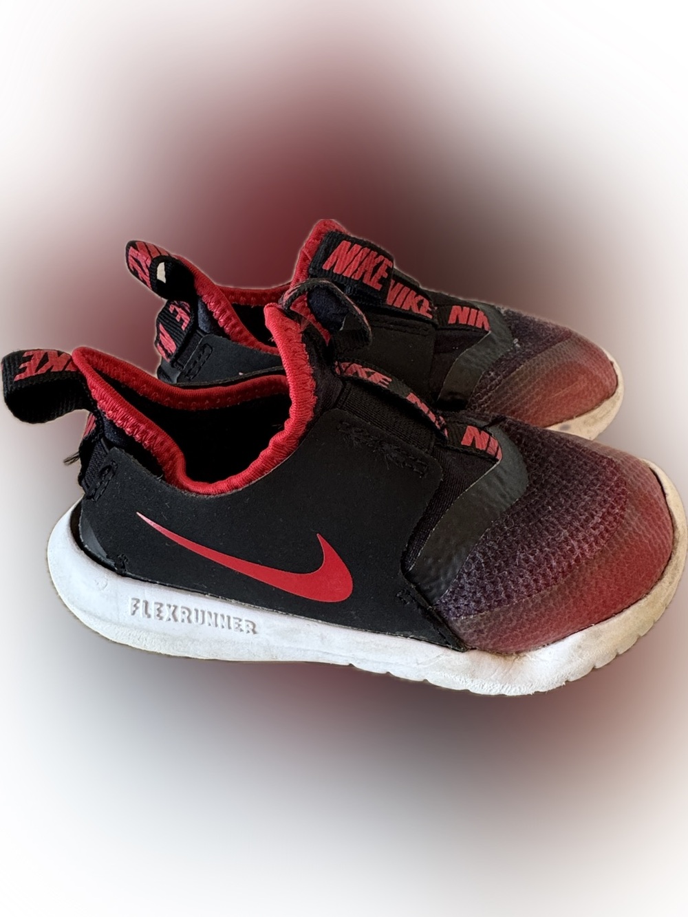 Nike Flex Runner Black and Red Slip-On Sneakers - Kids Size 8c